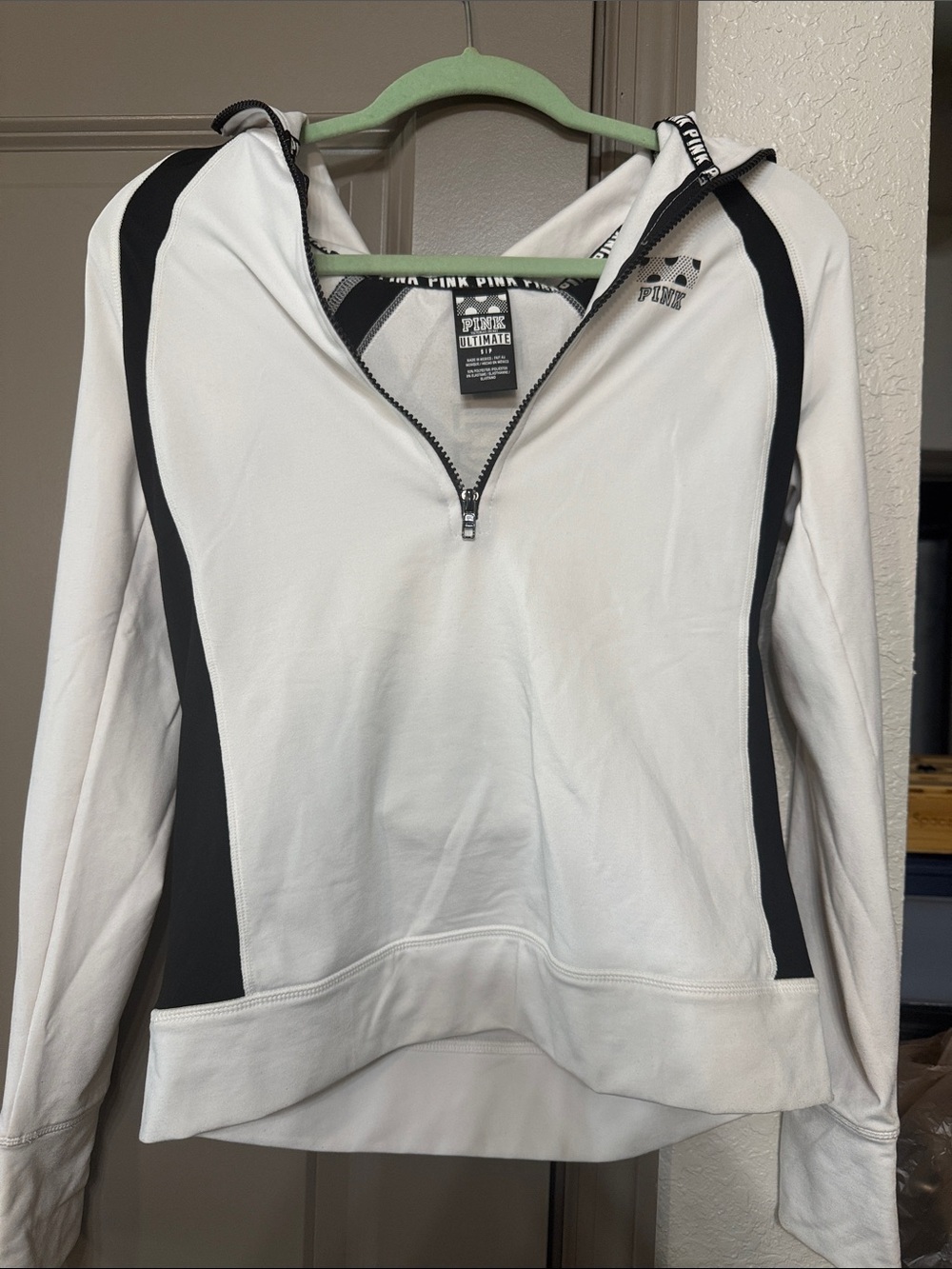 PINK Victoria's Secret White and Black Zip Hoodie Sweatshirt